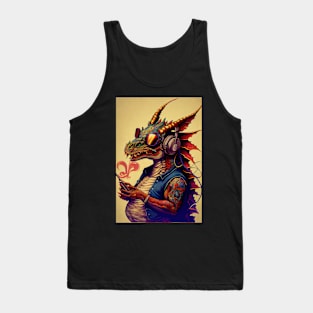 Chubby Dragon with sunglasses, tattoos, and headphones Tank Top